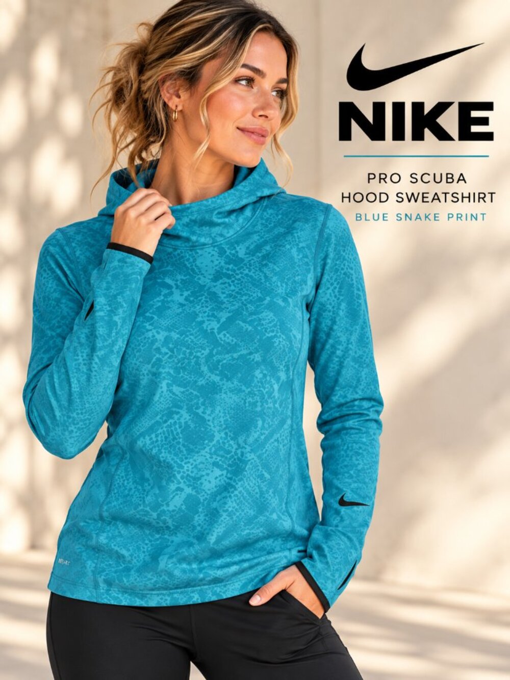 Nike Pro Scuba Hood Sweatshirt – Blue Snake Print – Women's Medium